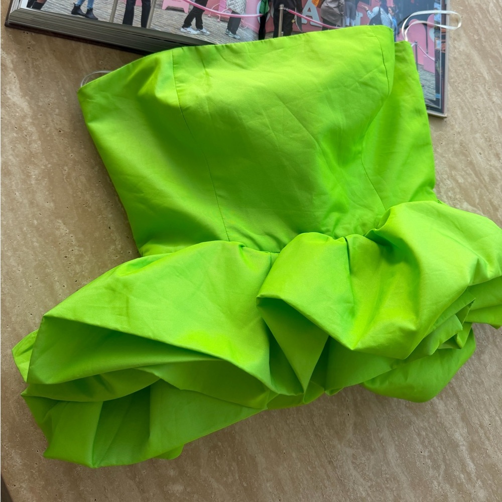 Zara Neon Lime Strapless Peplum Top